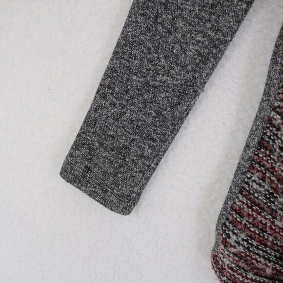 Lucky Brand Patchwork Heather Gray Red Cardigan Sweater Large Tweed Wool Acrylic - Picture 3 of 9